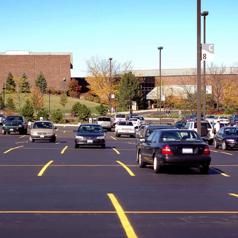 parking lot with stop signs